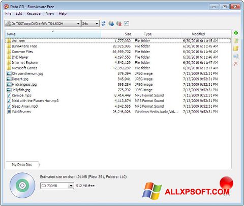 Ekran görüntüsü BurnAware Free Windows XP