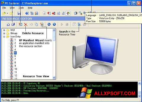 Ekran görüntüsü PE Explorer Windows XP