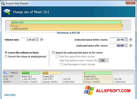 Ekran görüntüsü Acronis Disk Director Windows XP