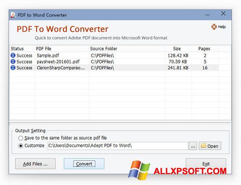 Ekran görüntüsü PDF to Word Converter Windows XP