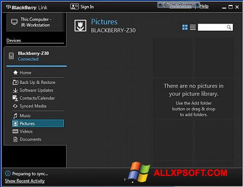 Ekran görüntüsü BlackBerry Link Windows XP