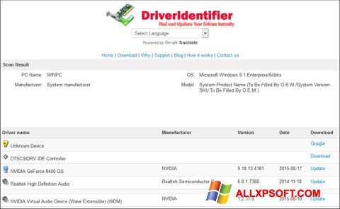Ekran görüntüsü Driver Identifier Windows XP