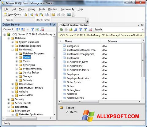 Ekran görüntüsü Microsoft SQL Server Windows XP