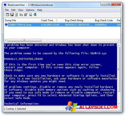 Ekran görüntüsü BlueScreenView Windows XP