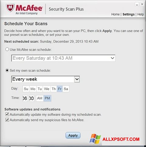 Ekran görüntüsü McAfee Security Scan Plus Windows XP