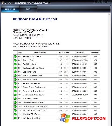 Ekran görüntüsü HDDScan Windows XP
