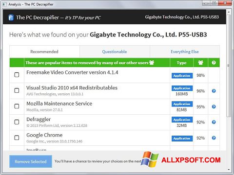 Ekran görüntüsü PC Decrapifier Windows XP
