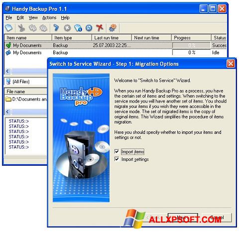 Ekran görüntüsü Handy Backup Windows XP