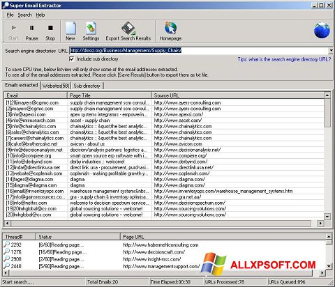 Ekran görüntüsü eMail Extractor Windows XP
