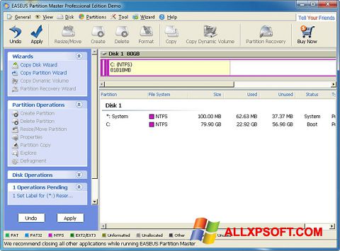Ekran görüntüsü EASEUS Partition Master Windows XP