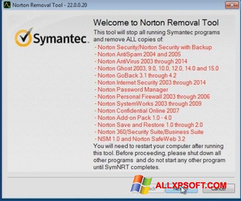 Ekran görüntüsü Norton Removal Tool Windows XP