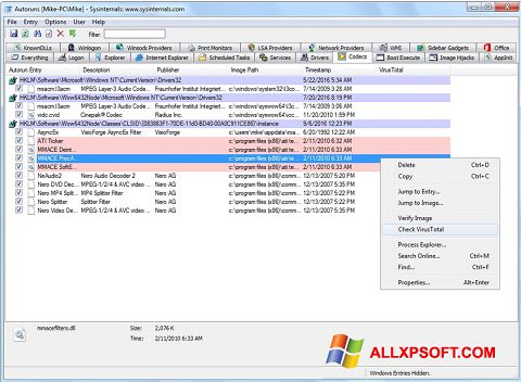 Ekran görüntüsü AutoRuns Windows XP