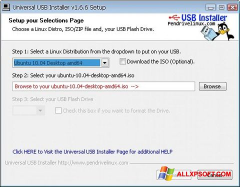 Ekran görüntüsü Universal USB Installer Windows XP